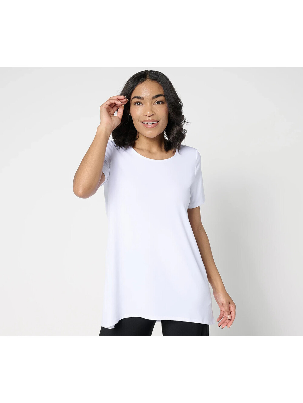 Susan Graver Essentials Liquid Knit A-Line Scoop Neck Tunic Top White, Petite 1X